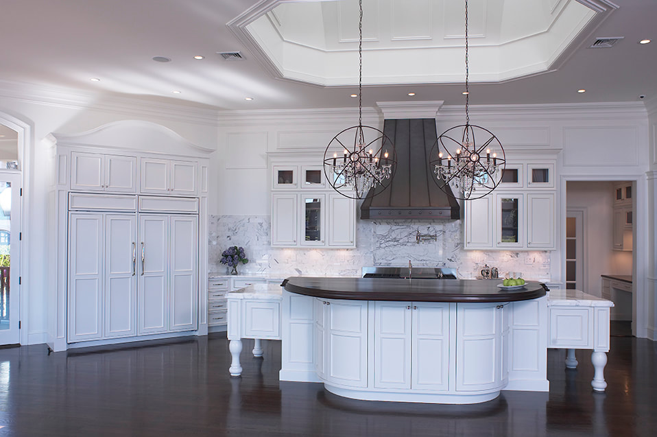 Crystal Cabinetry Beautiful Long Island Kitchen White with black granite island